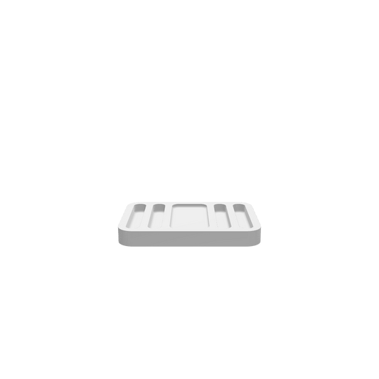 3D render of CNC file showing a Pocket knife catchall tray with 4 knife slots and a catchall tray