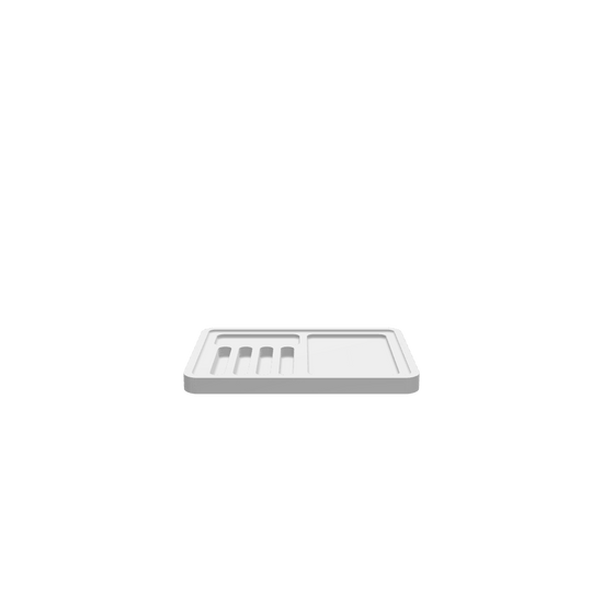 GLB file showing a tray with 4 pockets to store knifes, a large pocket and a medium pocket 