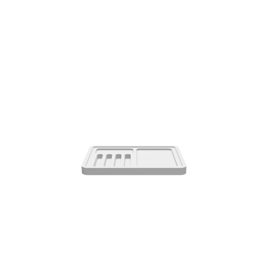 GLB file showing a tray with 4 pockets to store knifes, a large pocket and a medium pocket 