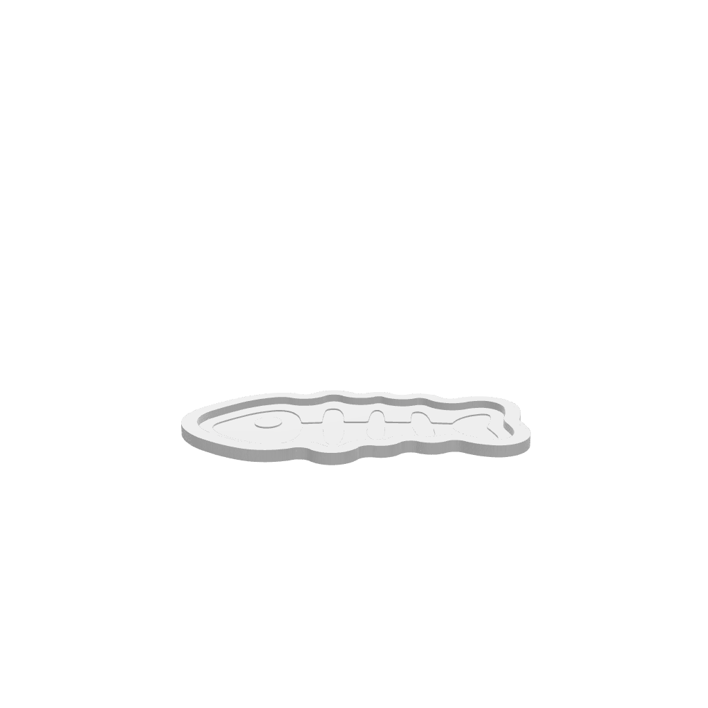 A 3D render of a CNC file showing a Bone Fish Halloween Tray with detailed fish bones and a Halloween-themed look.