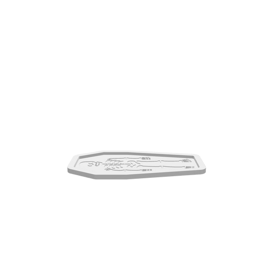 GLB file of Wooden coffin-shaped Halloween tray, with a skeleton engraved on the inside 