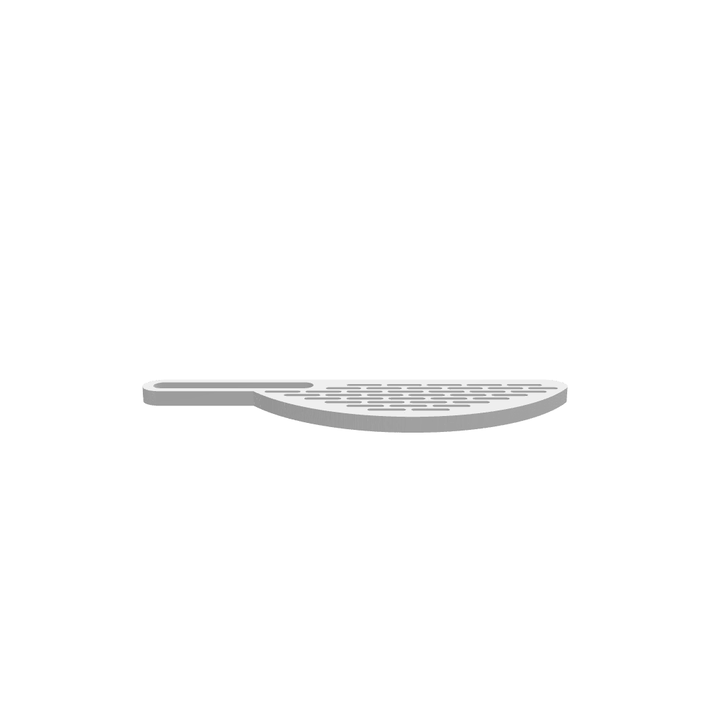 A 3D render of CNC file showing a Gap Handle Colander model with detailed perforations and ergonomic handle placement.