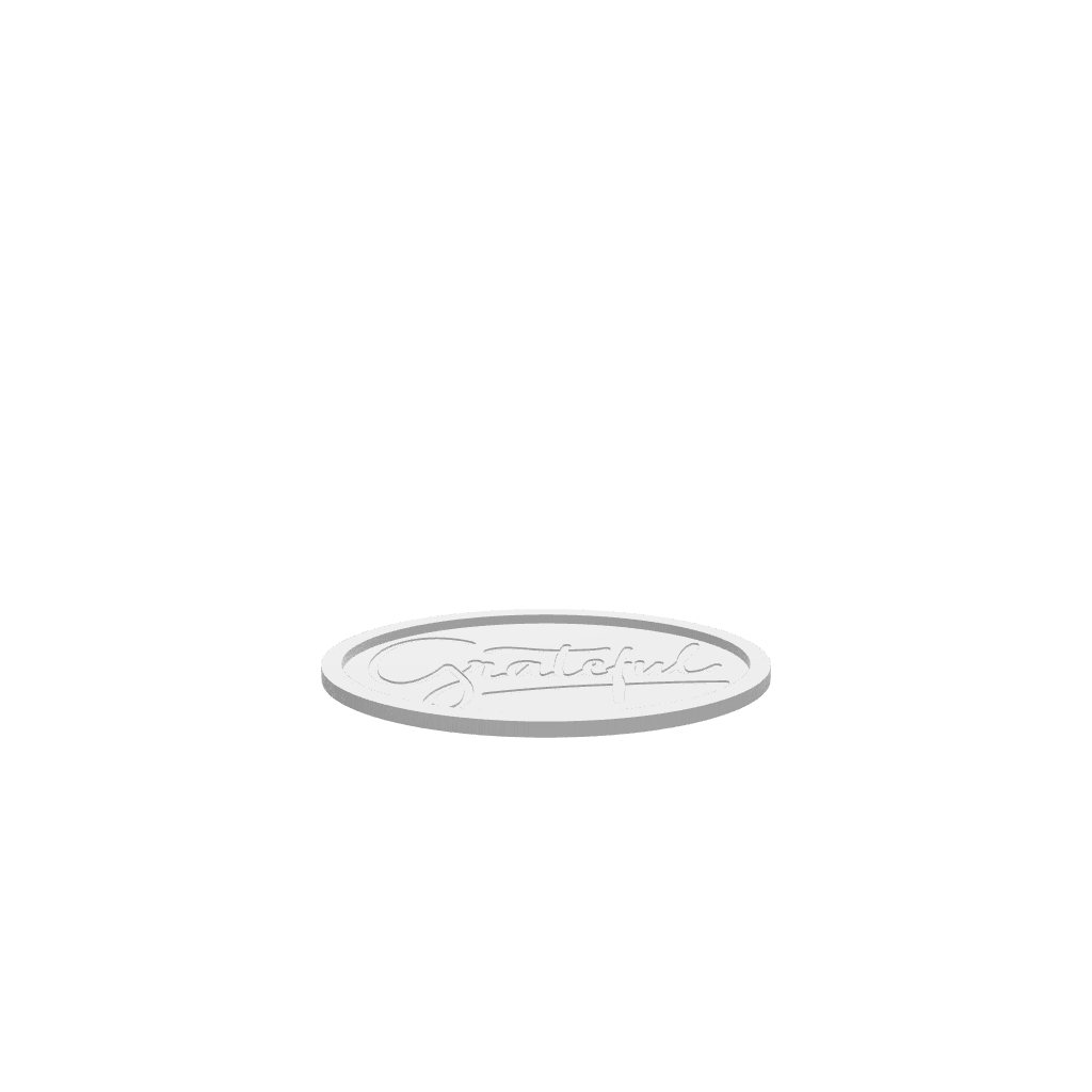 3D render of CNC file showing an oval wooden tray with ‘Grateful’ engraved in script font, rustic farmhouse design.