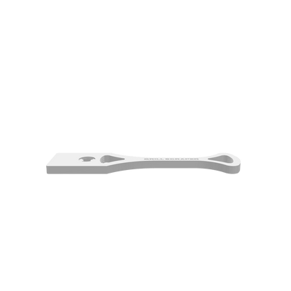 A 3D render of CNC file showing a detailed grill scraper with integrated bottle opener, highlighting smooth edges and functional design.