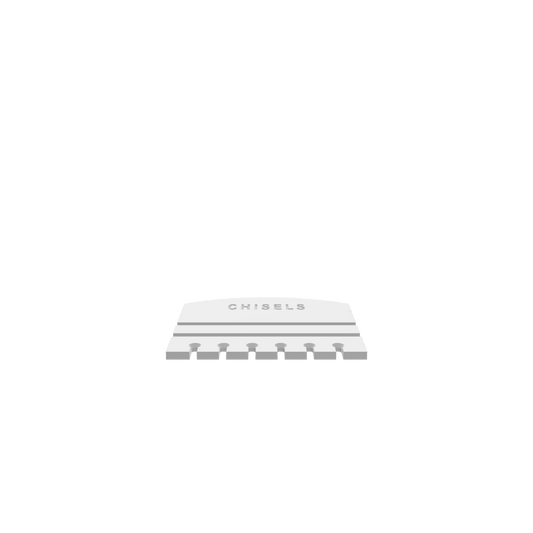 3D render of CNC file showing a minimalist chisel holder in two parts