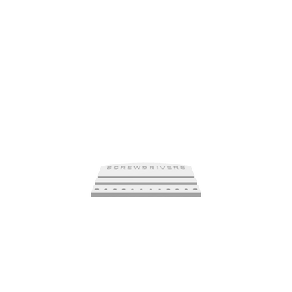 A 3D render of CNC file showing a minimalist screwdriver holder featuring precise cutouts for holding screwdrivers neatly in place.