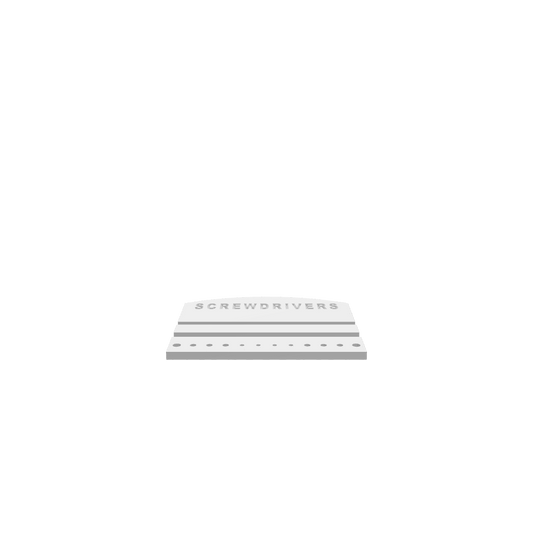 A 3D render of CNC file showing a minimalist screwdriver holder featuring precise cutouts for holding screwdrivers neatly in place.