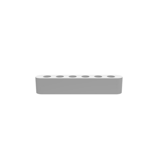 3D render of CNC file showing the Modern Propagation Station 6x V3, featuring a sleek wooden base with six openings for plant propagation tubes.