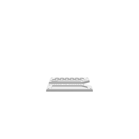 3D render of CNC file showing a Modern Travel Paint Set with an engraving of “Prone To Wander,”.