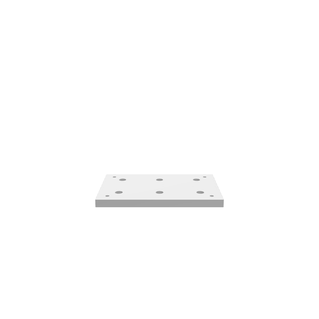 A 3D render of a CNC file showing Modular Wasteboard Tiles 8x12 inches with evenly spaced holes for workholding and modular table setup.