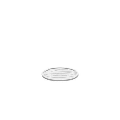 A 3D render of CNC file showing a Mummy Head design of a bandaged face in circular tray