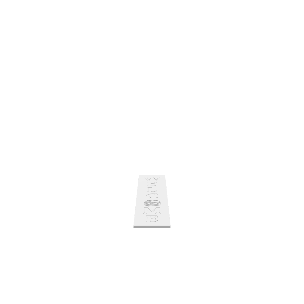 A 3D render of CNC file showing a “Mummy Welcome Porch Board” design, with a vertical layout, wrapped mummy details.