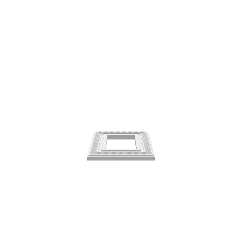 A 3D render of CNC file showing a ruffle patterned picture frame design with wavy, textured details around the border.