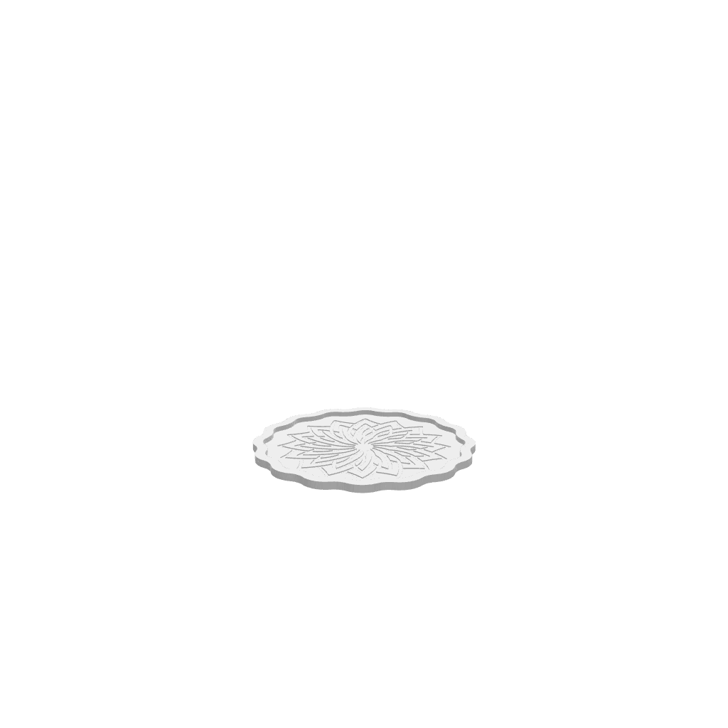 A 3D render of CNC file showing a Spike Mandala Cookie Tray design with detailed mandala spikes.