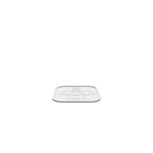 A 3D render of a CNC file showing a square tray featuring a charming angel.
