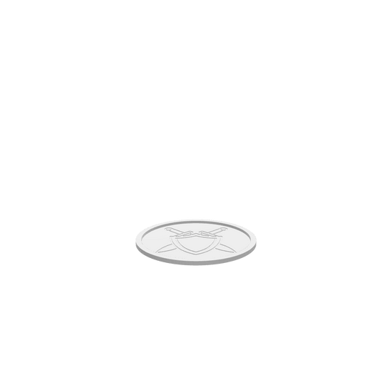 A 3D render of CNC file showing a swords and shield tray with a decorative medieval-style design