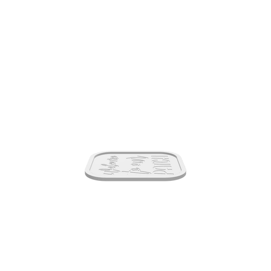 GLB file of wooden tray with an engraving of "welcome to our patch" on the base