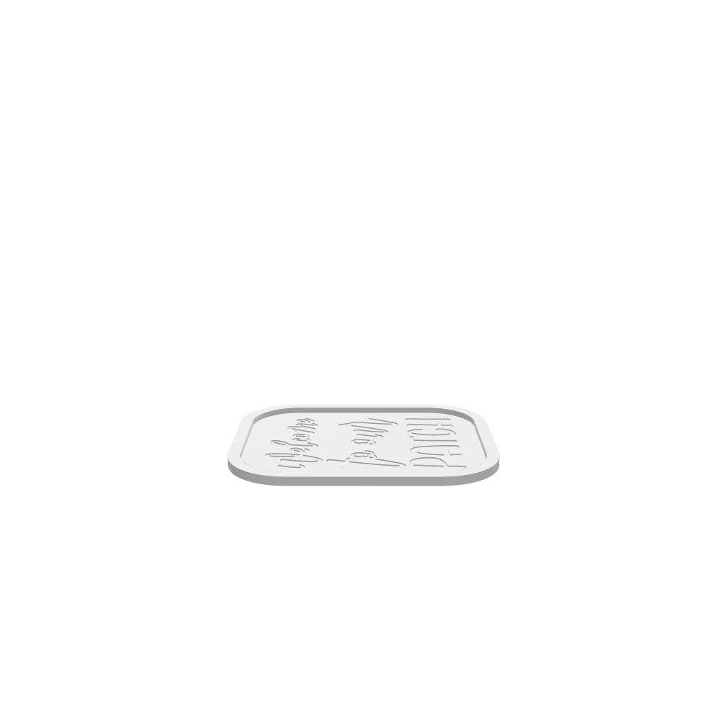 GLB file of wooden tray with an engraving of "welcome to our patch" on the base