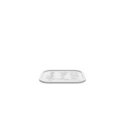 GLB file of wooden tray with an engraving of "welcome to our patch" on the base